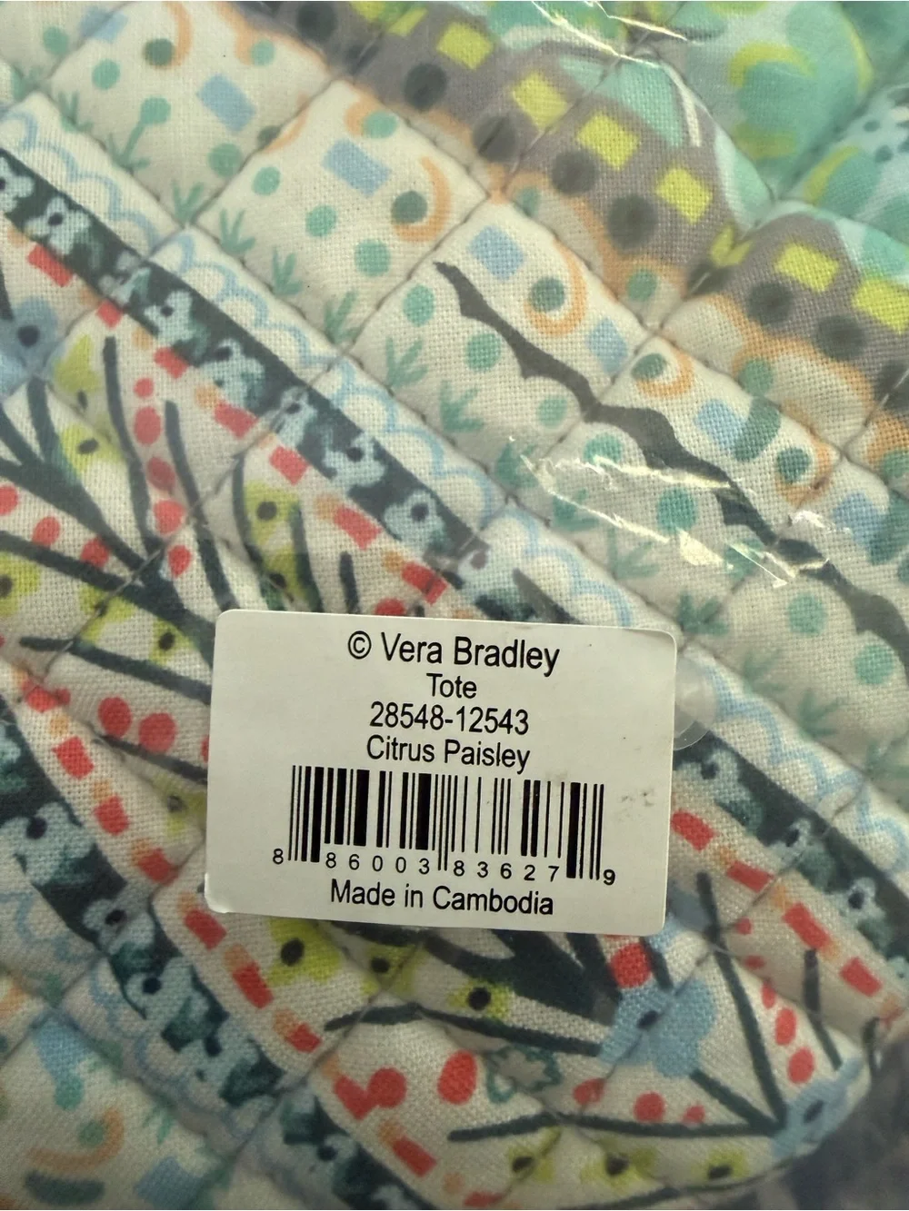 Vera Bradley “Tote” in Citrus Paisley NWT